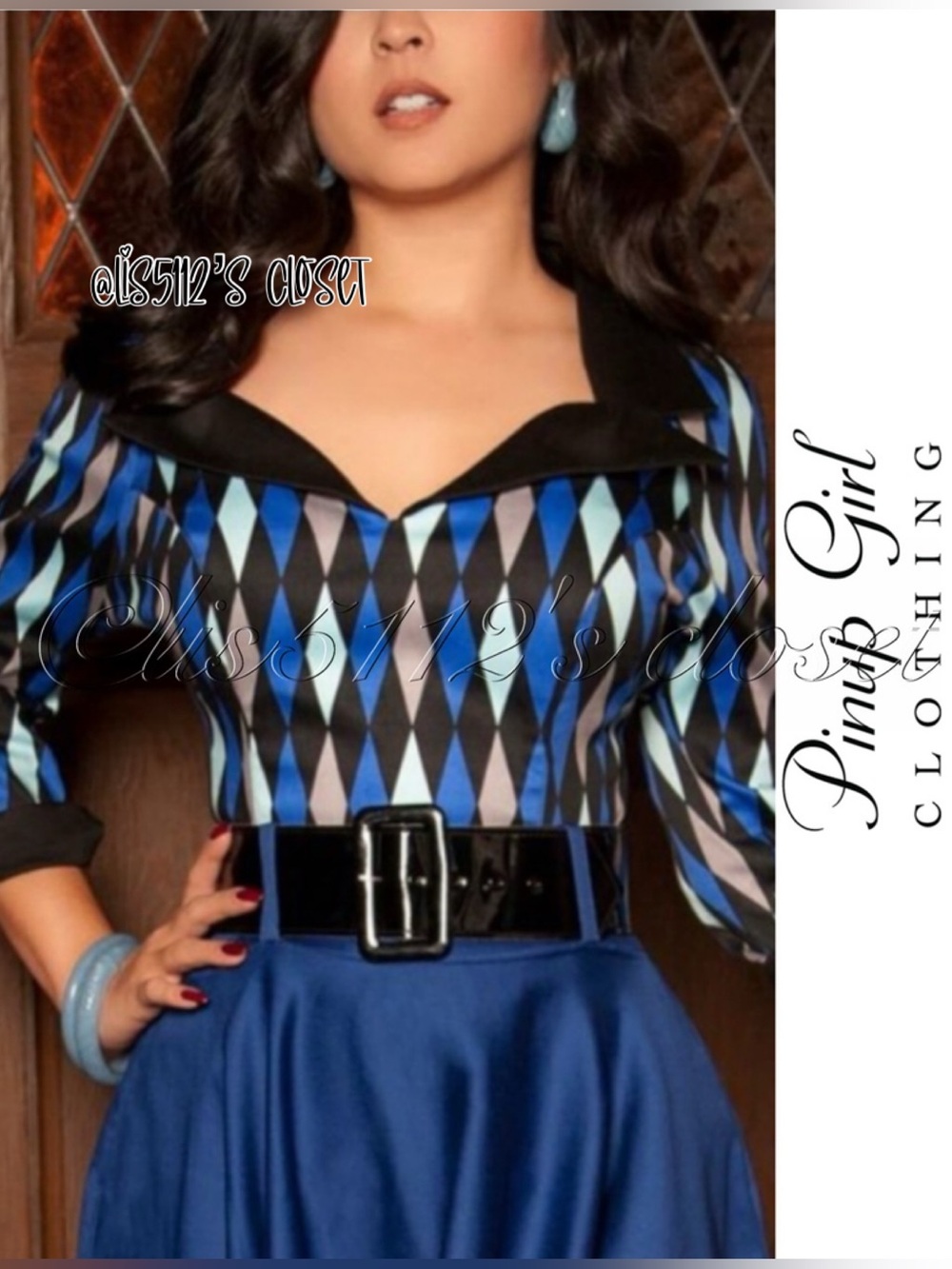 Pinup Couture PUG Doris Top in Blue House Harlequin Print HP Ravenclaw 4X